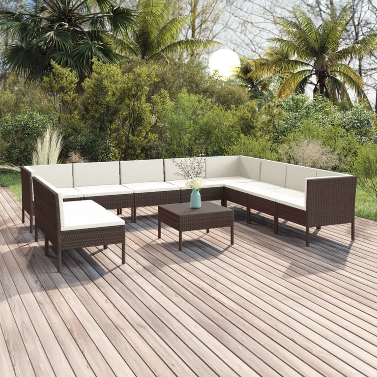 11-delige Loungeset met kussens poly rattan bruin MeubelReus