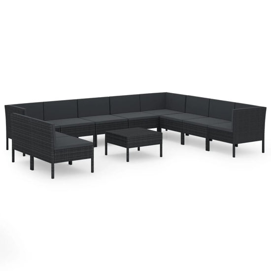 11-delige Loungeset met kussens poly rattan zwart MeubelReus