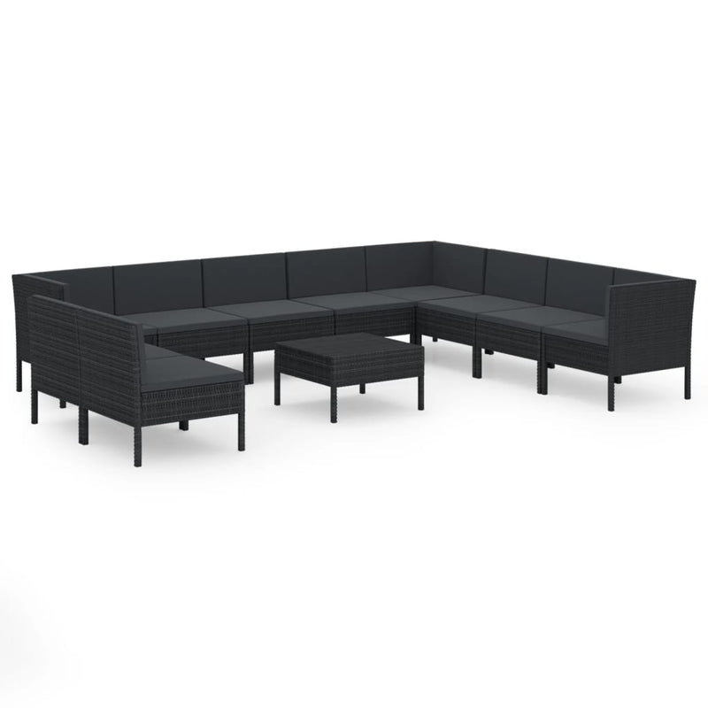11-delige Loungeset met kussens poly rattan zwart MeubelReus