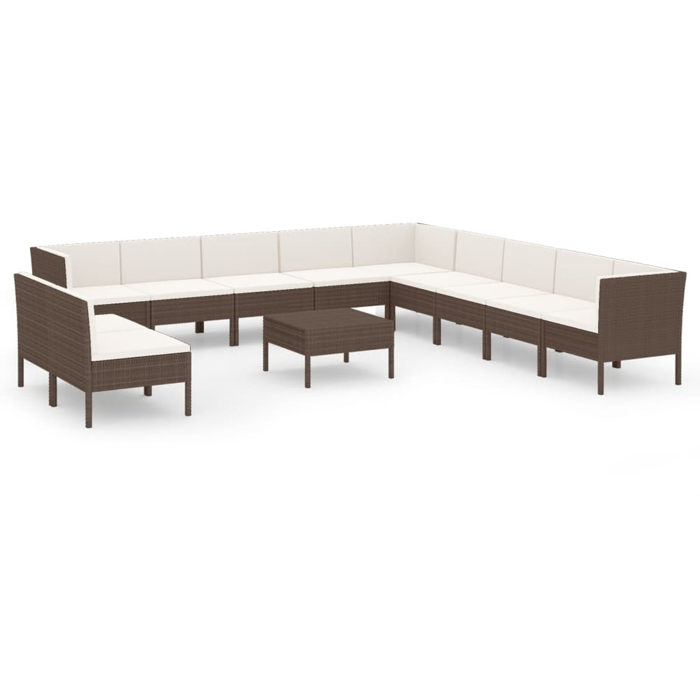 12-delige Loungeset met kussens poly rattan bruin MeubelReus
