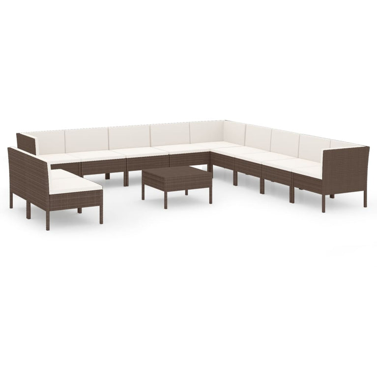 12-delige Loungeset met kussens poly rattan bruin MeubelReus