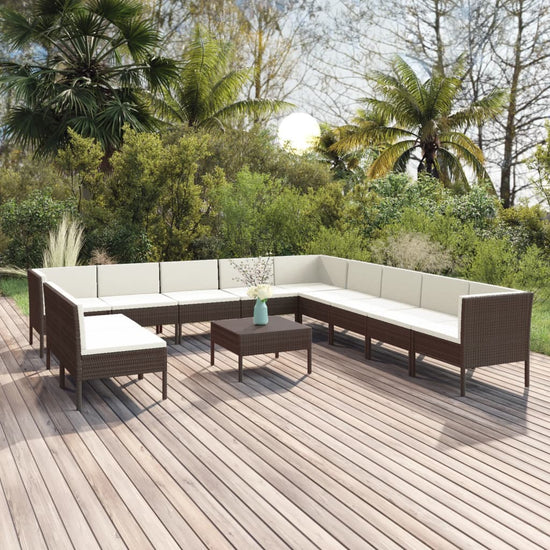 12-delige Loungeset met kussens poly rattan bruin MeubelReus