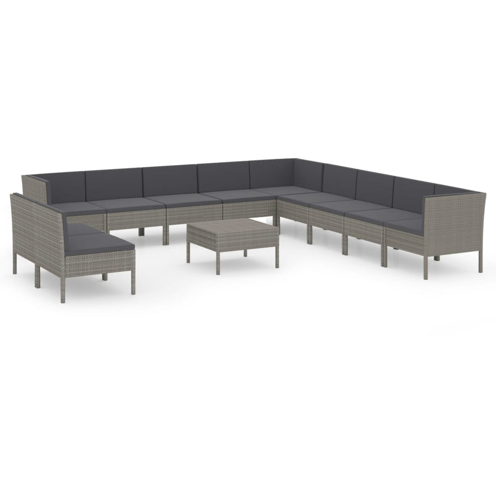 12-delige Loungeset met kussens poly rattan grijs MeubelReus
