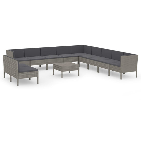 12-delige Loungeset met kussens poly rattan grijs MeubelReus