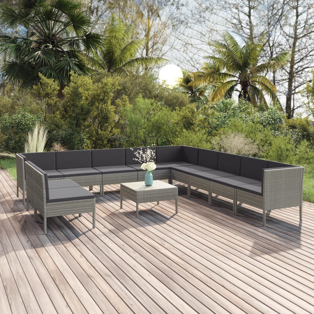 12-delige Loungeset met kussens poly rattan grijs MeubelReus