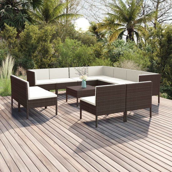 12-delige Loungeset met kussens poly rattan bruin MeubelReus