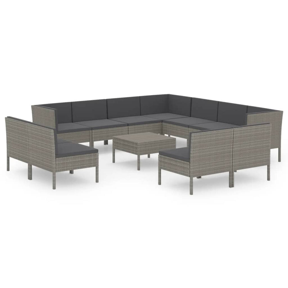 12-delige Loungeset met kussens poly rattan grijs MeubelReus