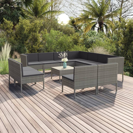 12-delige Loungeset met kussens poly rattan grijs MeubelReus