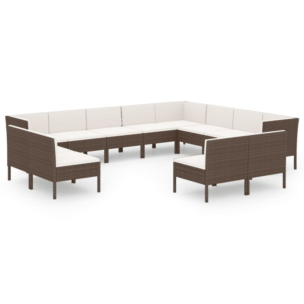 12-delige Loungeset met kussens poly rattan bruin MeubelReus