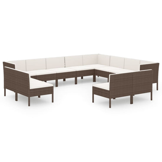 12-delige Loungeset met kussens poly rattan bruin MeubelReus