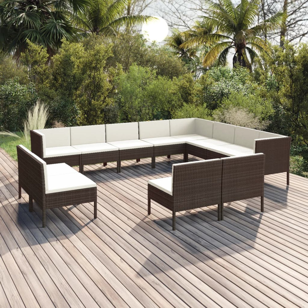 12-delige Loungeset met kussens poly rattan bruin MeubelReus