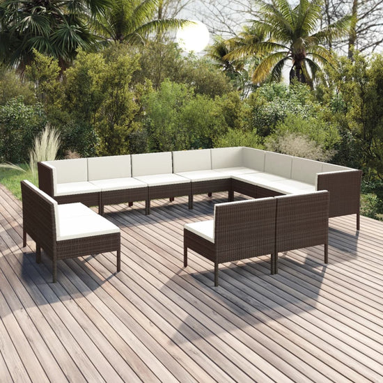 12-delige Loungeset met kussens poly rattan bruin MeubelReus