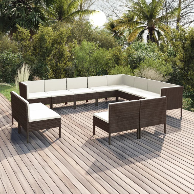 12-delige Loungeset met kussens poly rattan bruin MeubelReus