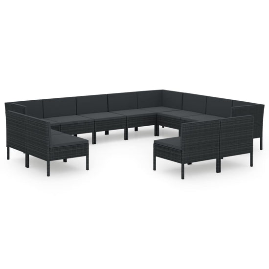 12-delige Loungeset met kussens poly rattan zwart MeubelReus