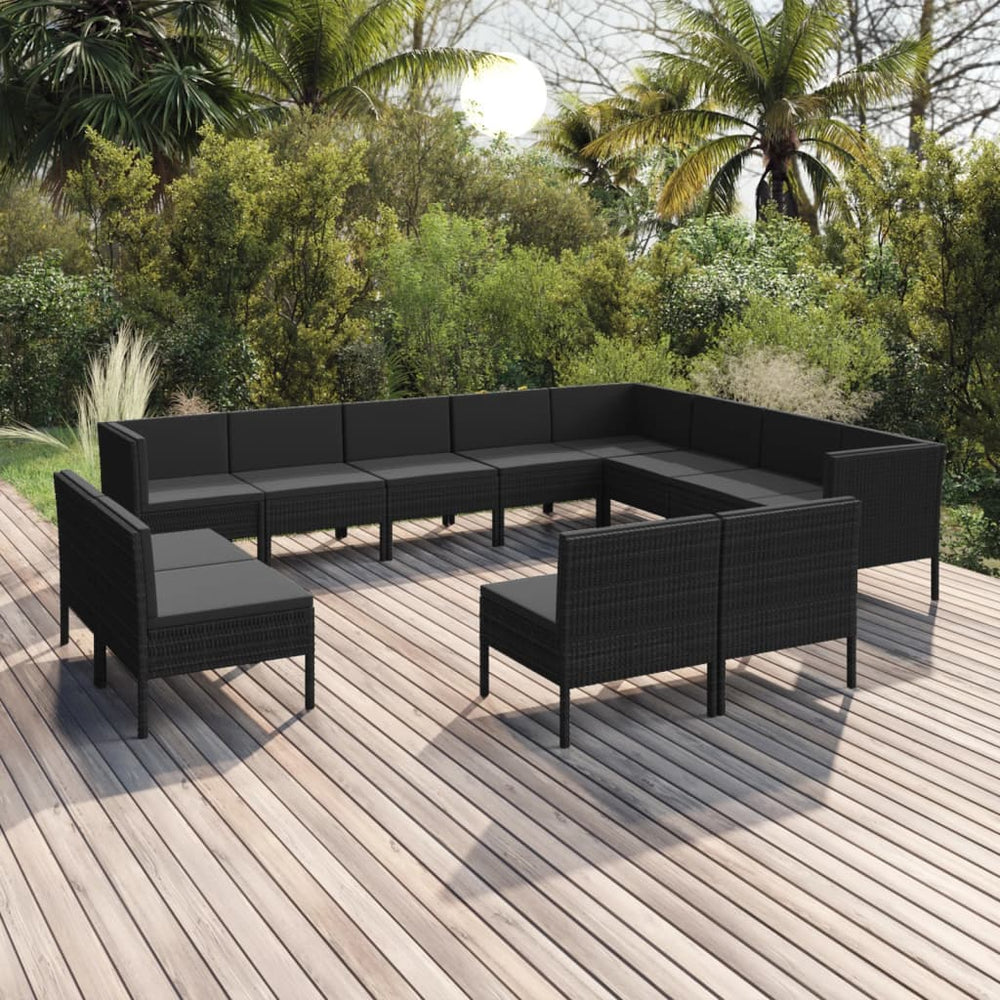 12-delige Loungeset met kussens poly rattan zwart MeubelReus