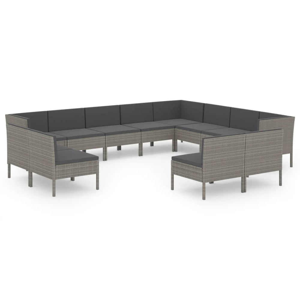 12-delige Loungeset met kussens poly rattan grijs MeubelReus