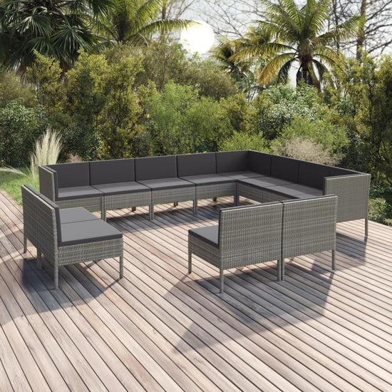 12-delige Loungeset met kussens poly rattan grijs MeubelReus