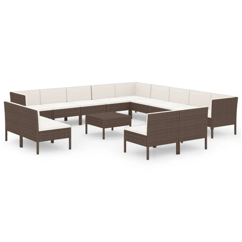 14-delige Loungeset met kussens poly rattan bruin MeubelReus