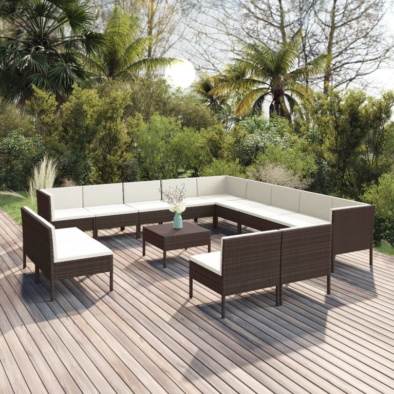 14-delige Loungeset met kussens poly rattan bruin MeubelReus
