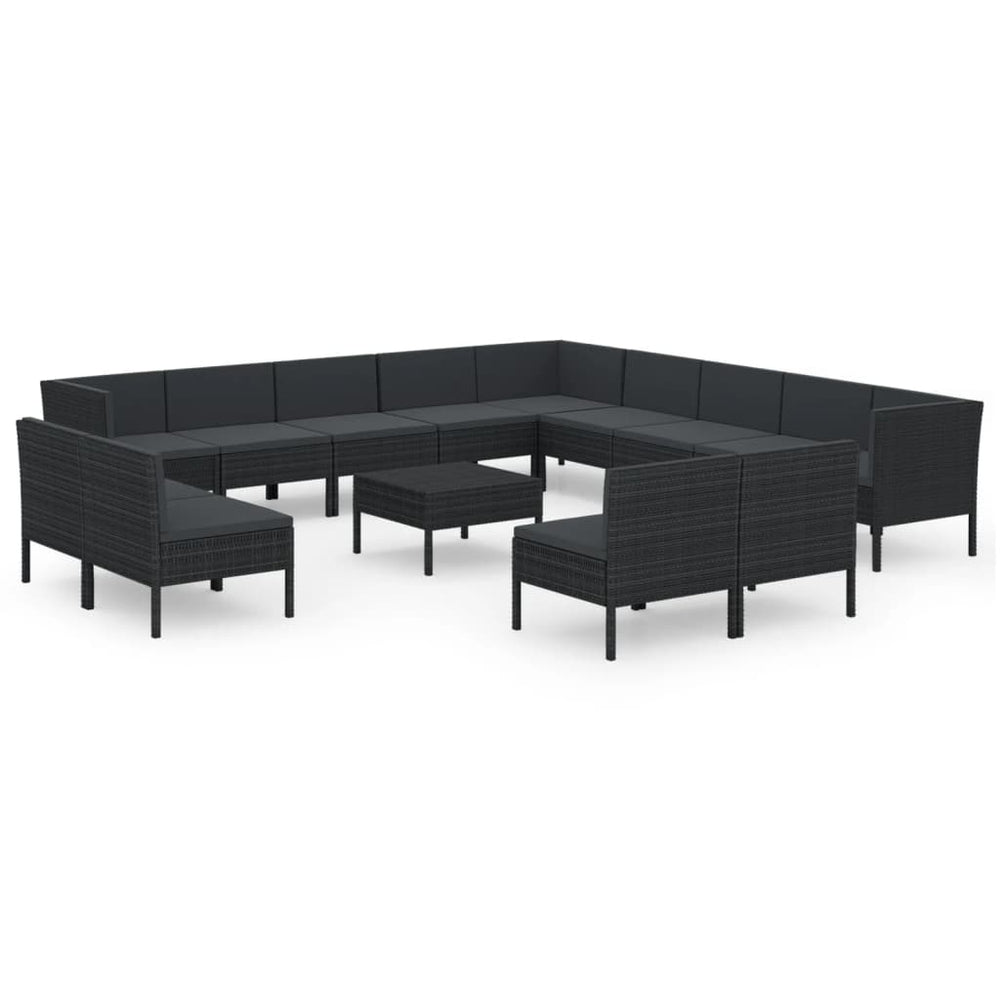 14-delige Loungeset met kussens poly rattan zwart MeubelReus