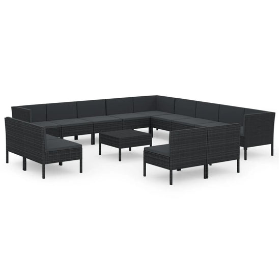 14-delige Loungeset met kussens poly rattan zwart MeubelReus