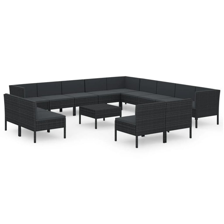 14-delige Loungeset met kussens poly rattan zwart MeubelReus