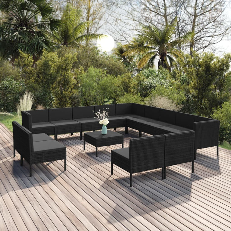 14-delige Loungeset met kussens poly rattan zwart MeubelReus