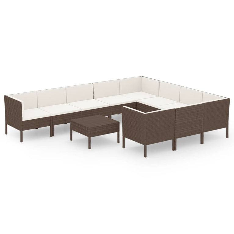 11-delige Loungeset met kussens poly rattan bruin MeubelReus