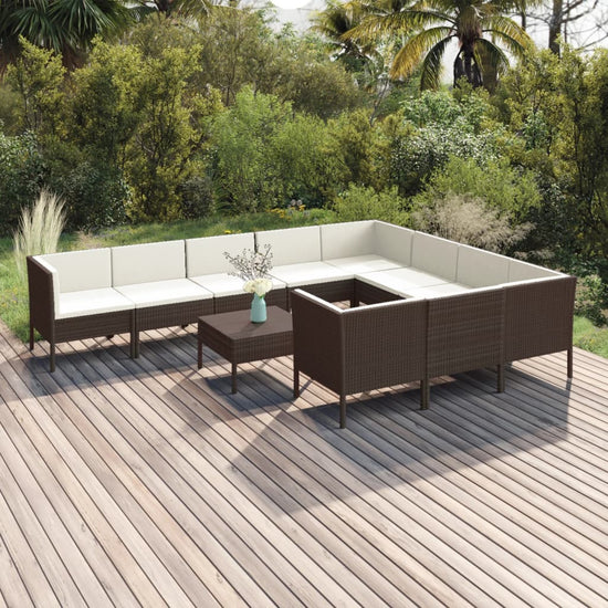 11-delige Loungeset met kussens poly rattan bruin MeubelReus