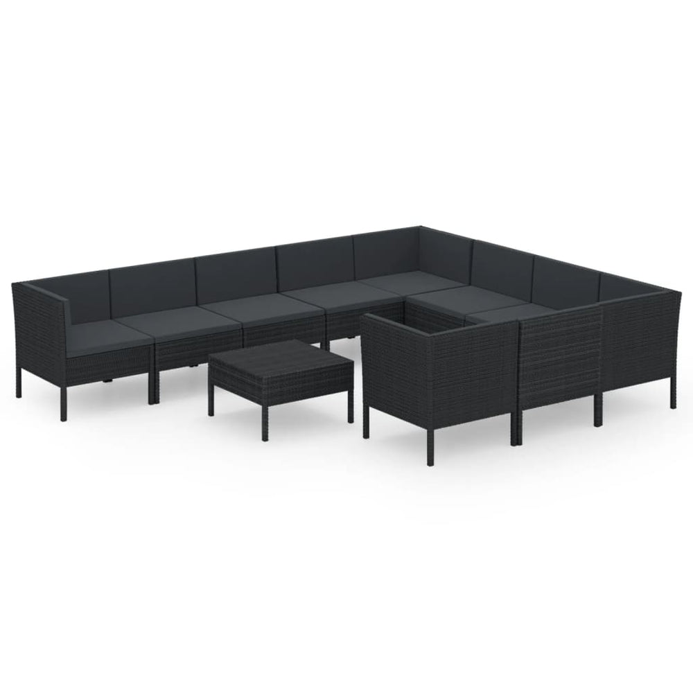 11-delige Loungeset met kussens poly rattan zwart MeubelReus