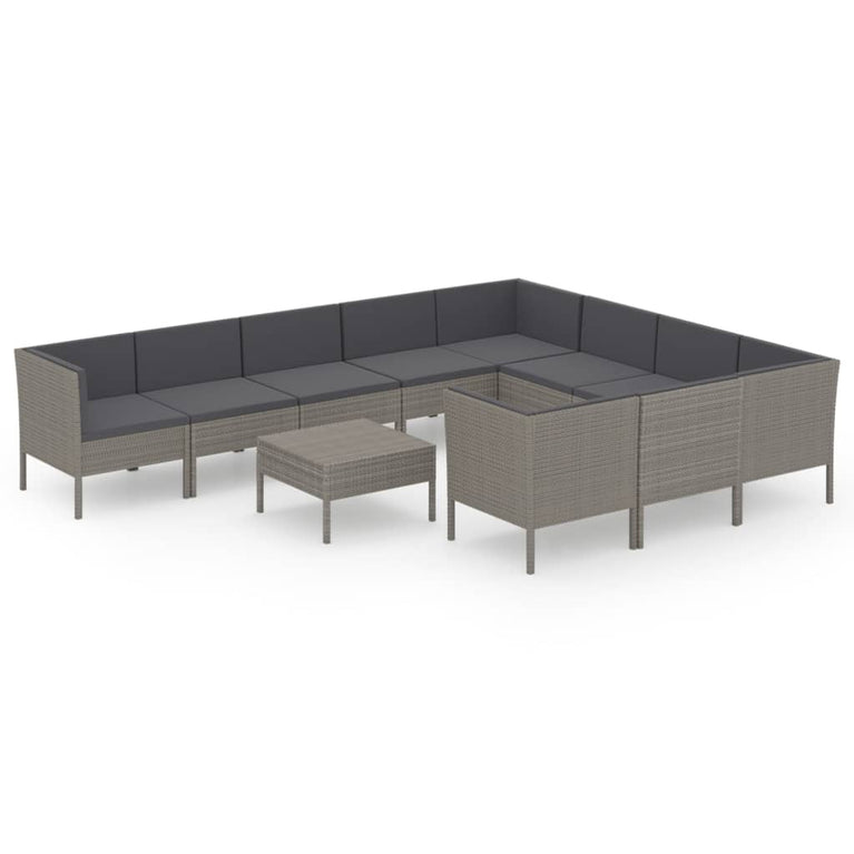 11-delige Loungeset met kussens poly rattan grijs MeubelReus