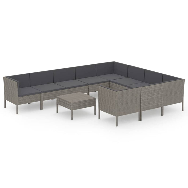 11-delige Loungeset met kussens poly rattan grijs MeubelReus