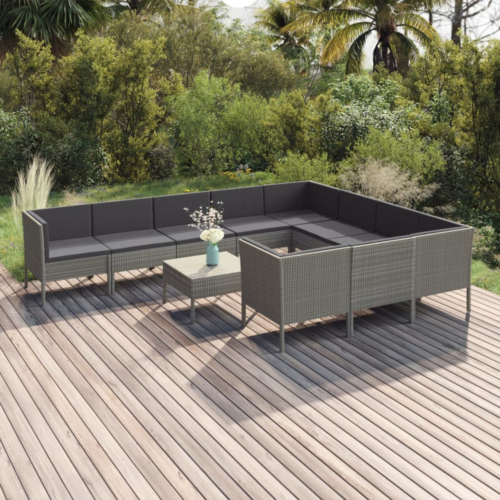 11-delige Loungeset met kussens poly rattan grijs MeubelReus