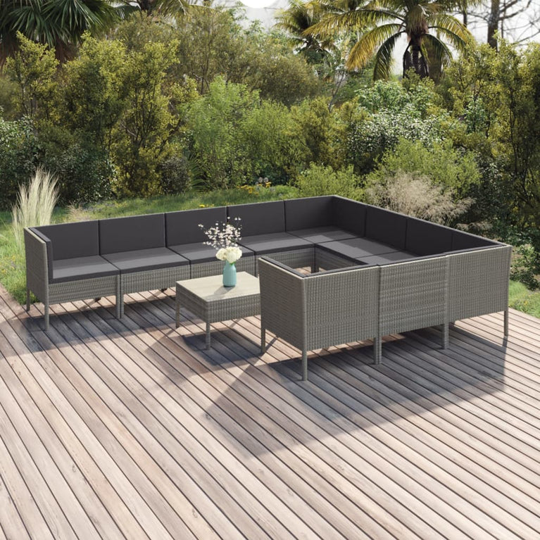 11-delige Loungeset met kussens poly rattan grijs MeubelReus