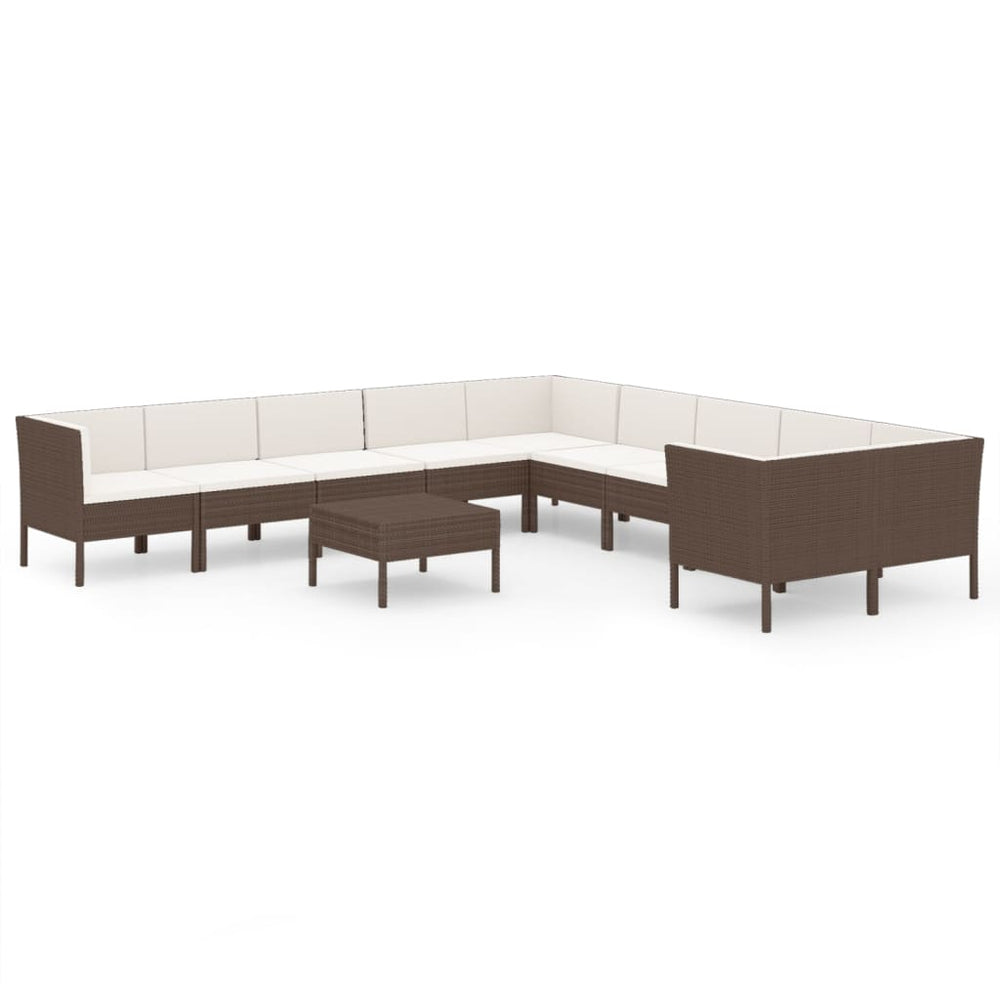 11-delige Loungeset met kussens poly rattan bruin MeubelReus