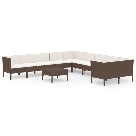 11-delige Loungeset met kussens poly rattan bruin MeubelReus