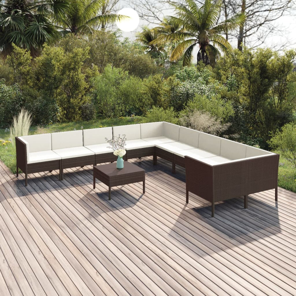 11-delige Loungeset met kussens poly rattan bruin MeubelReus