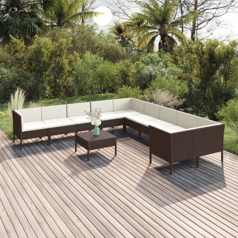 11-delige Loungeset met kussens poly rattan bruin MeubelReus