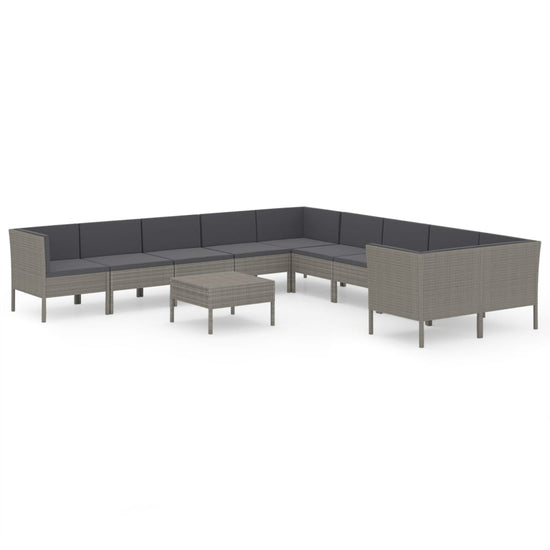 11-delige Loungeset met kussens poly rattan grijs MeubelReus