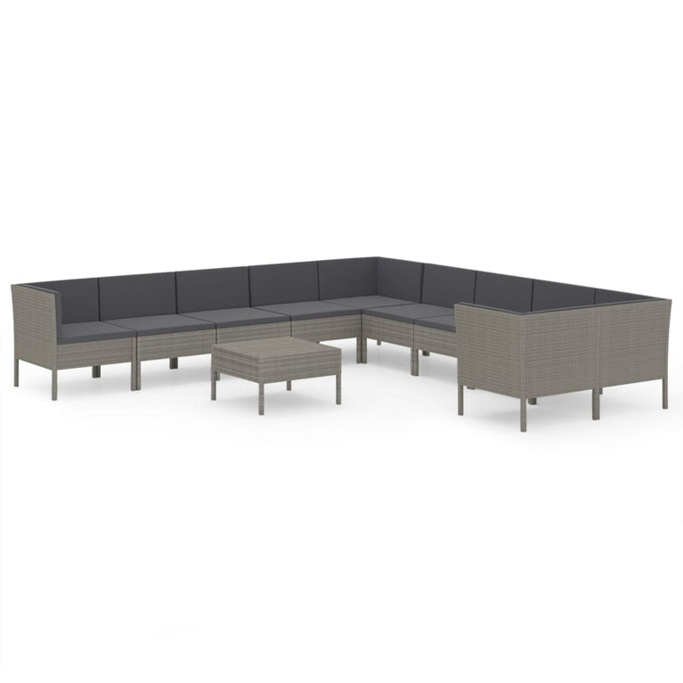 11-delige Loungeset met kussens poly rattan grijs MeubelReus
