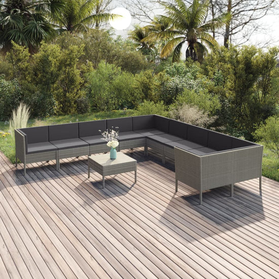 11-delige Loungeset met kussens poly rattan grijs MeubelReus