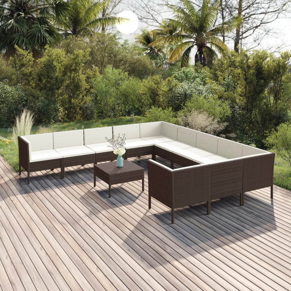 12-delige Loungeset met kussens poly rattan bruin MeubelReus