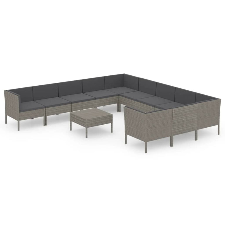 12-delige Loungeset met kussens poly rattan grijs MeubelReus