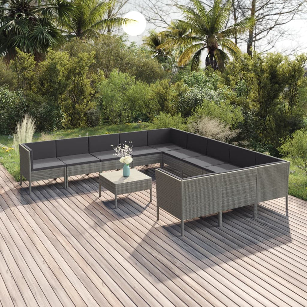 12-delige Loungeset met kussens poly rattan grijs MeubelReus