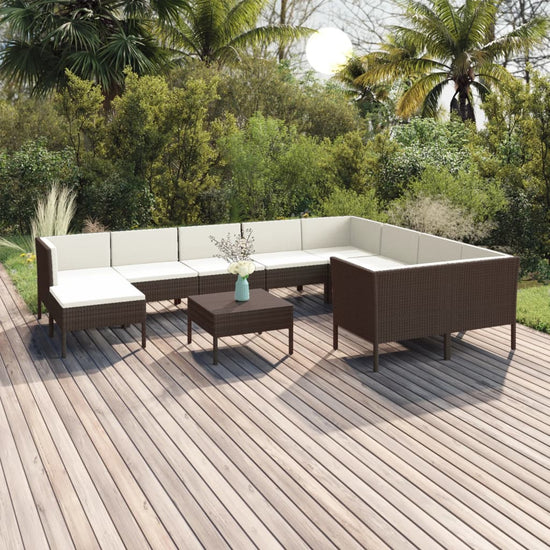 11-delige Loungeset met kussens poly rattan bruin MeubelReus