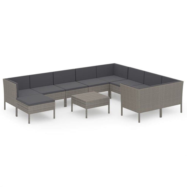 11-delige Loungeset met kussens poly rattan grijs MeubelReus
