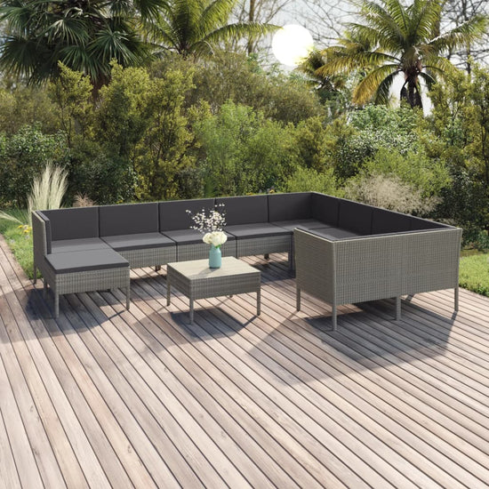 11-delige Loungeset met kussens poly rattan grijs MeubelReus