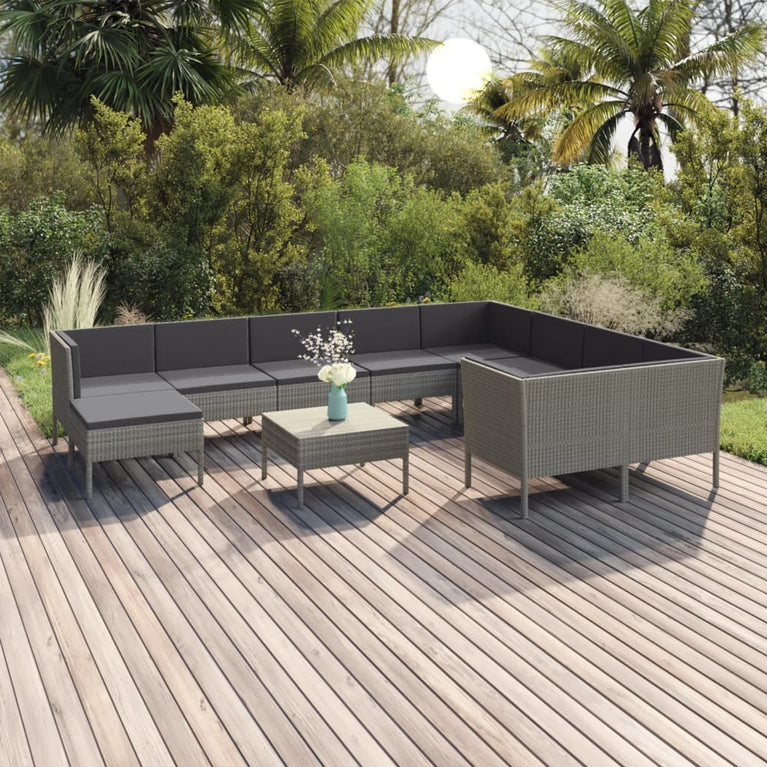 11-delige Loungeset met kussens poly rattan grijs MeubelReus