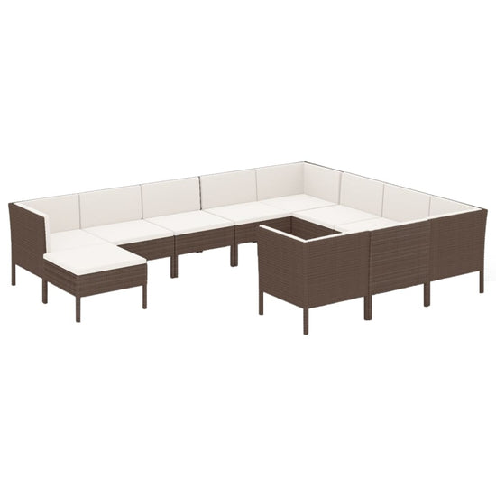 11-delige Loungeset met kussens poly rattan bruin MeubelReus