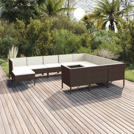 11-delige Loungeset met kussens poly rattan bruin MeubelReus